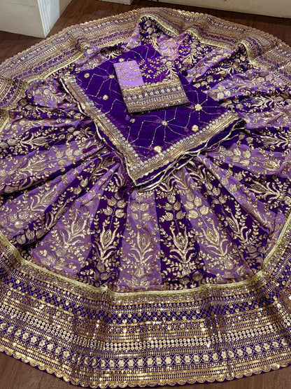 7 Miter full Gher Vintage Georgette Premium quality Rajputi Poshak In Purple color-91481