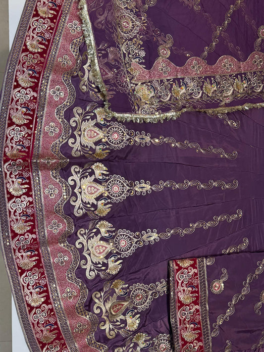 4 Miter full Gher Vintage Silk Crepe Premium quality Rajputi Poshak In Purple color-91467