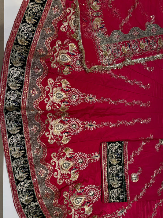 4 Miter full Gher Vintage Silk Crepe Premium quality Rajputi Poshak In pink color-91469