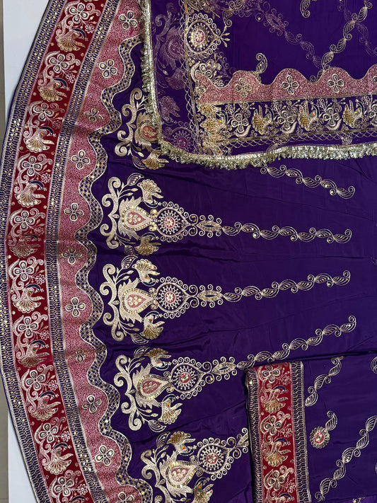 4 Miter full Gher Vintage Silk Crepe Premium quality Rajputi Poshak In Purple color-91468