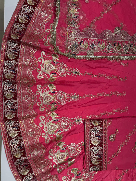 4 Miter full Gher Vintage Silk Crepe Premium quality Rajputi Poshak In pink color-91470