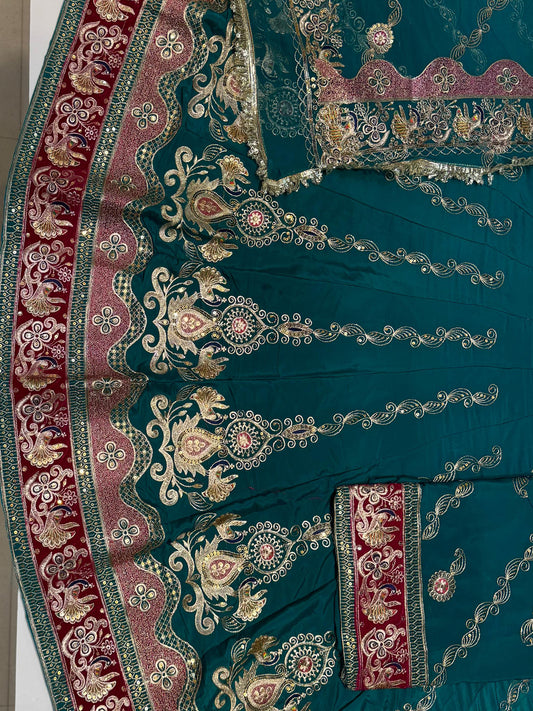 4 Miter full Gher Vintage Silk Crepe Premium quality Rajputi Poshak In Blue color-91472