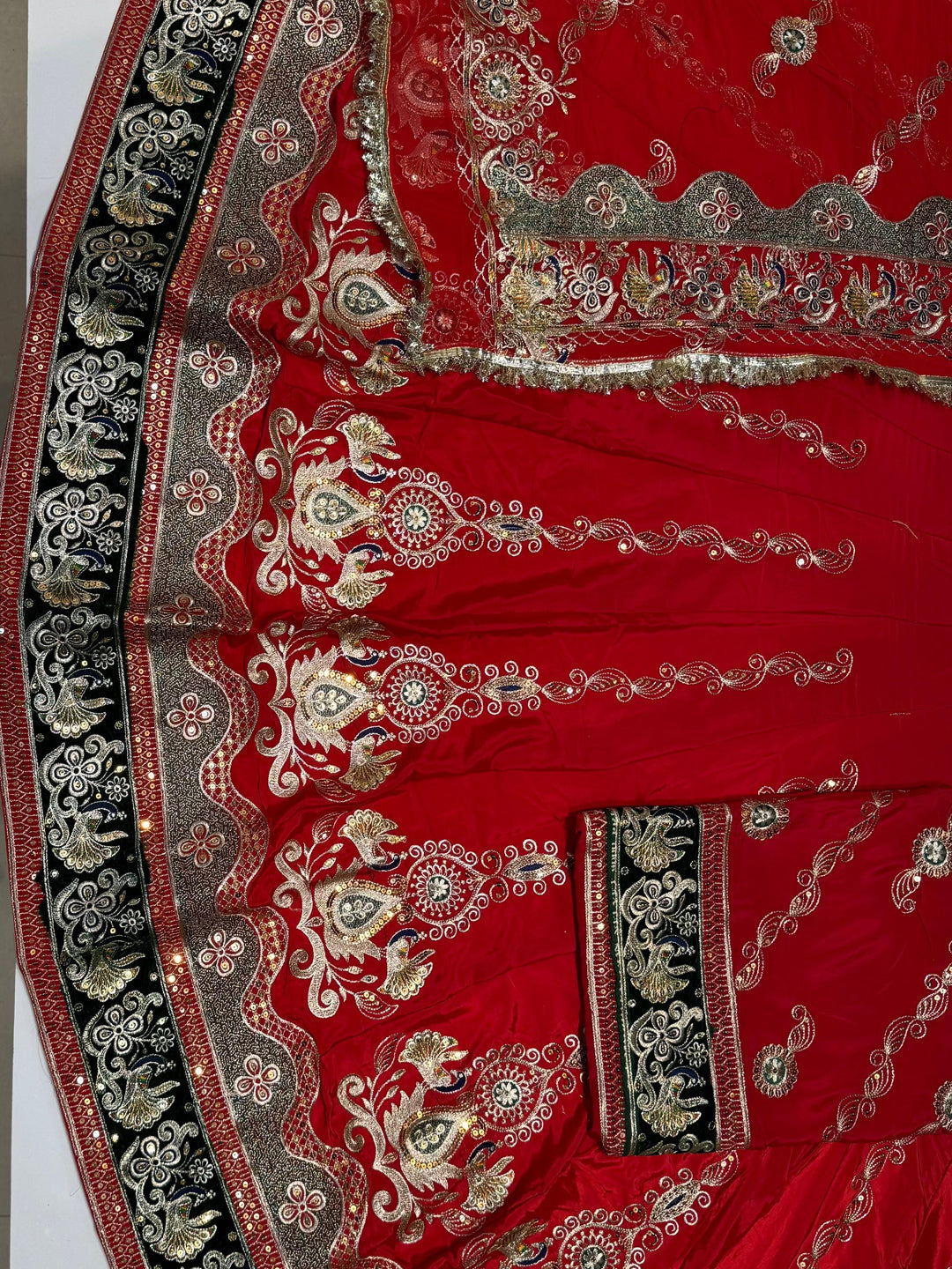 4 Miter full Gher Vintage Silk Crepe Premium quality Rajputi Poshak In Red color-91473