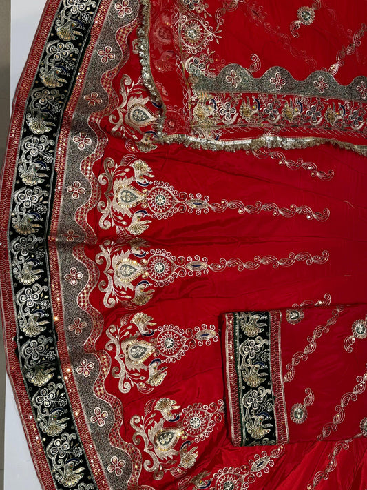 4 Miter full Gher Vintage Silk Crepe Premium quality Rajputi Poshak In Red color-91473