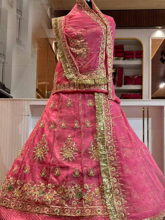 Tissue Organza Premium quality Rajputi Poshak In Pink color-91504