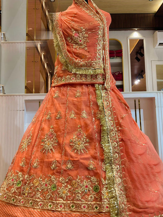 Tissue Organza Premium quality Rajputi Poshak In Orange color-91507