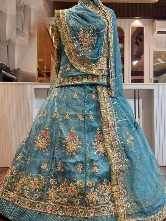 Tissue Organza Premium quality Rajputi Poshak In Gray color-91506