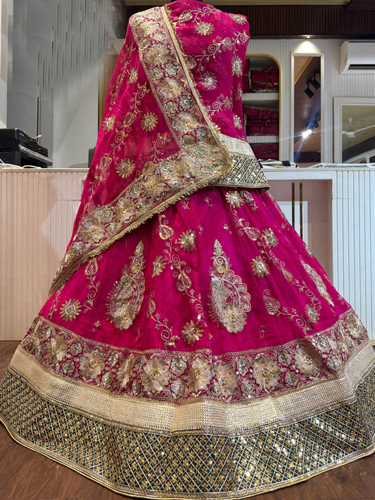 Vintage Georgette 6.5 Miter full Gher Premium quality Rajputi Poshak In Pink color-91503