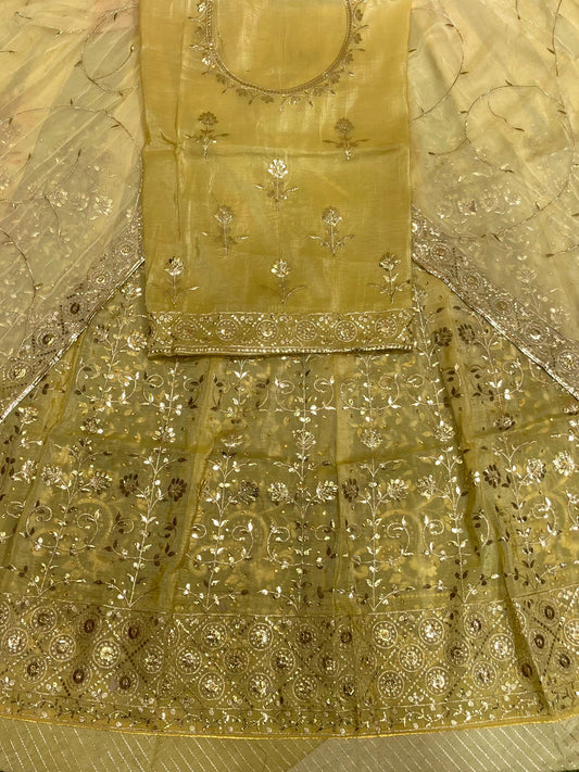 Gold Crush Double Shaded festive Wedding Rajputi Poshak In Yellow color-91491