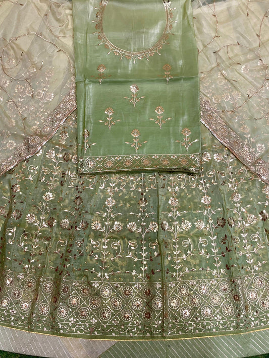 Gold Crush Double Shaded festive Wedding Rajputi Poshak In Green color-91488