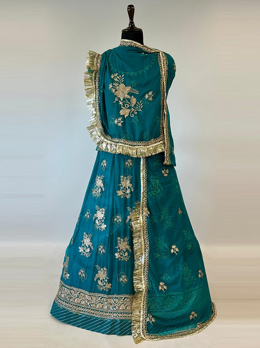 Humrahi pure 10 Kali festive Rajputi Poshak In Blue color-91493