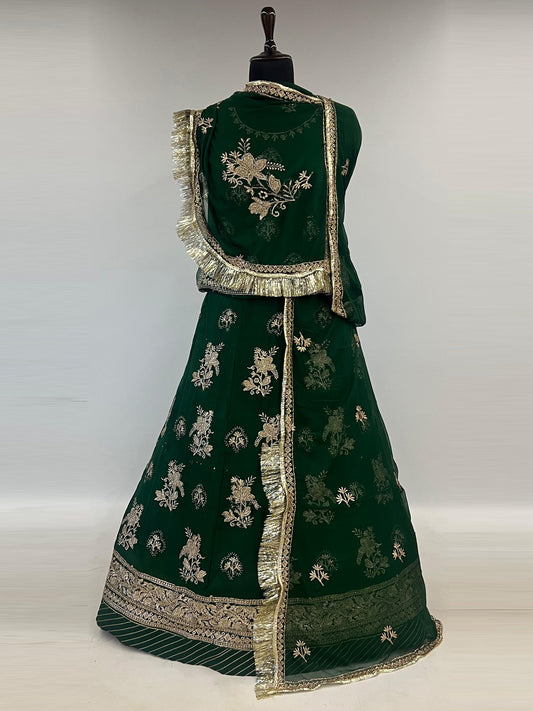 Humrahi pure 10 Kali festive Rajputi Poshak In Green color-91497