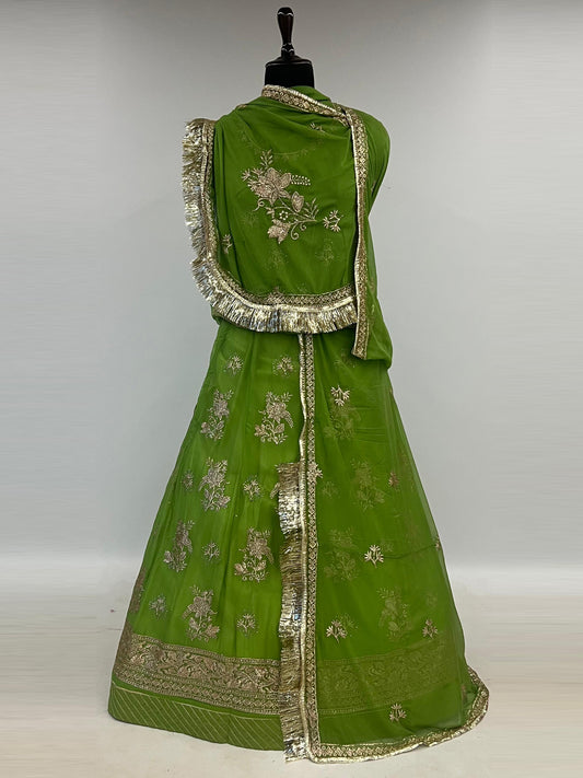Humrahi pure 10 Kali festive Rajputi Poshak In Green color-91498