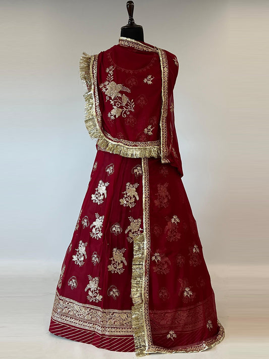 Humrahi pure 10 Kali festive Rajputi Poshak In Maroon color-91500