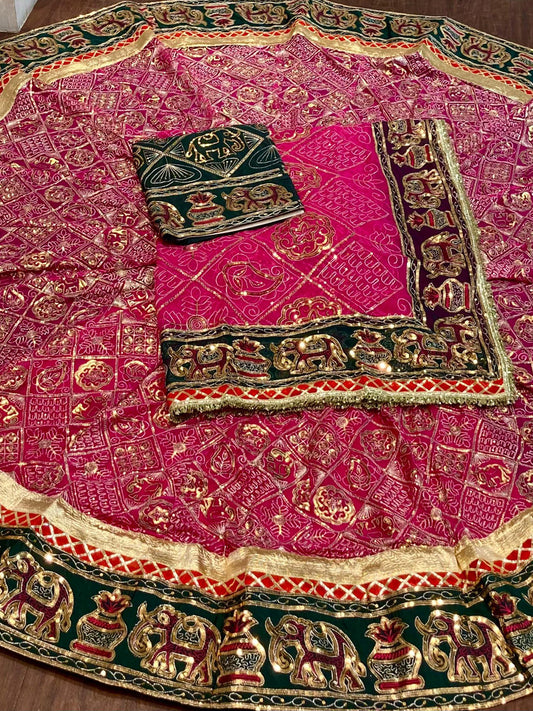Georgette 7 Meter full Gher Premium quality Vintage Rajputi Poshak In Pink color-91548