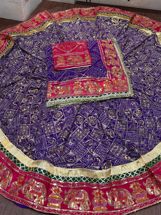 Georgette 7 Meter full Gher Premium quality Vintage Rajputi Poshak In Blue color-91547