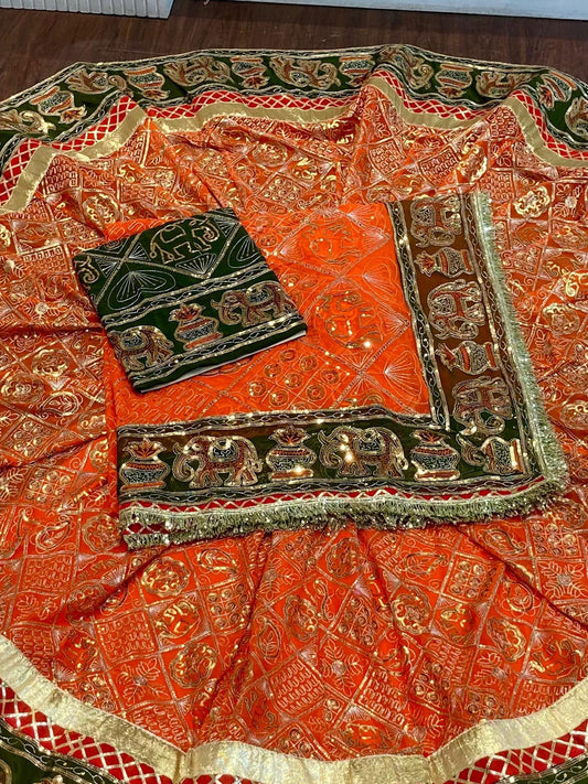 Georgette 7 Meter full Gher Premium quality Vintage Rajputi Poshak In Orange color-91546