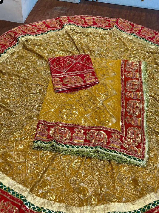Georgette 7 Meter full Gher Premium quality Vintage Rajputi Poshak In Yellow color-91545