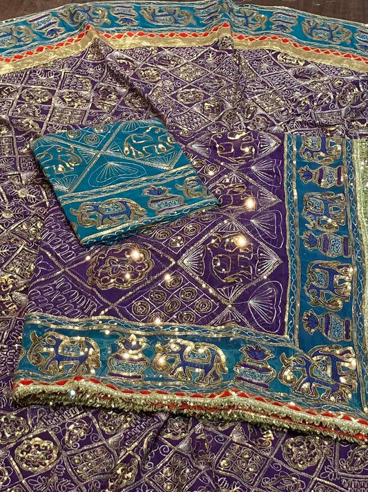 Georgette 7 Meter full Gher Premium quality Vintage Rajputi Poshak In Purple color-91543