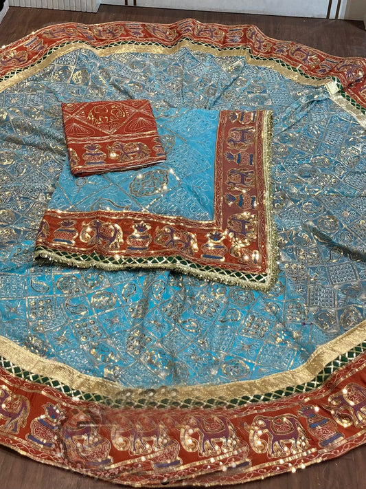 Georgette 7 Meter full Gher Premium quality Vintage Rajputi Poshak In Blue color-91541
