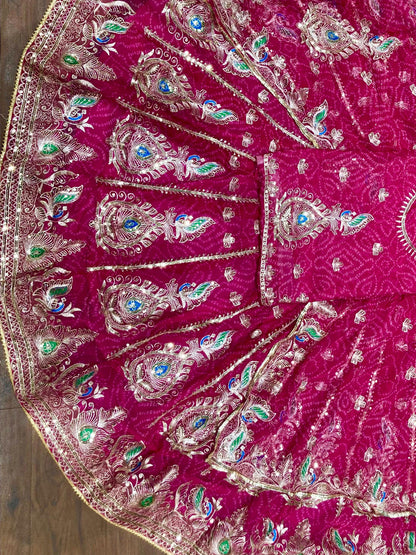 Georgette Chunri Vintage Rajputi Poshak: Traditional Wedding 5 meter Flare Gher Lehenga with Gotta Work -91552