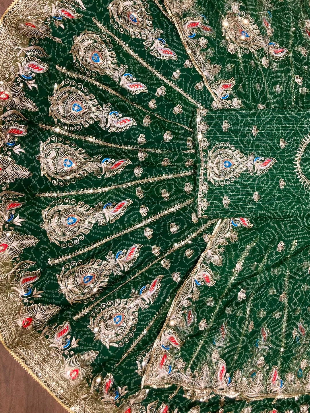 Georgette Chunri Vintage Rajputi Poshak: Traditional Wedding 5 meter Flare Gher Lehenga with Gotta Work -91551