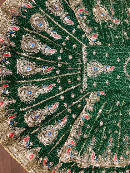 Georgette Chunri Vintage Rajputi Poshak: Traditional Wedding 5 meter Flare Gher Lehenga with Gotta Work -91551