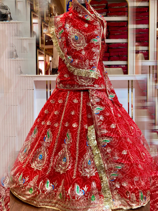Georgette Chunri Vintage Rajputi Poshak: Traditional Wedding 5 meter Flare Gher Lehenga with Gotta Work -91553