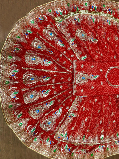 Georgette Chunri Vintage Rajputi Poshak: Traditional Wedding 5 meter Flare Gher Lehenga with Gotta Work -91553