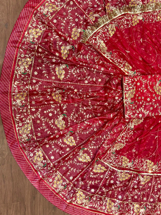 Gold Crush 4 Meter Gher Premium quality Vintage Rajputi Poshak In Red color-91520