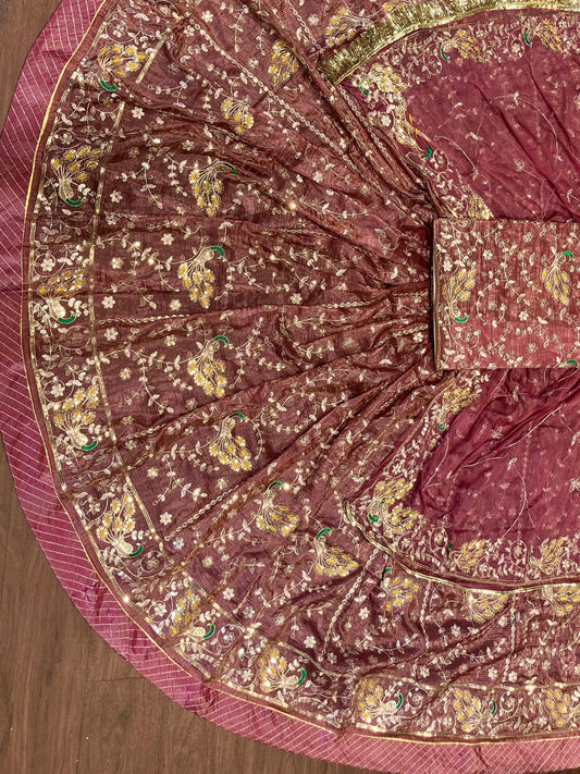 Gold Crush 4 Meter Gher Premium quality Vintage Rajputi Poshak In Peach color-91522