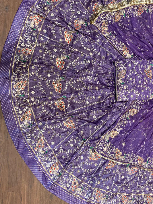 Gold Crush 4 Meter Gher Premium quality Vintage Rajputi Poshak In Purple color-91523