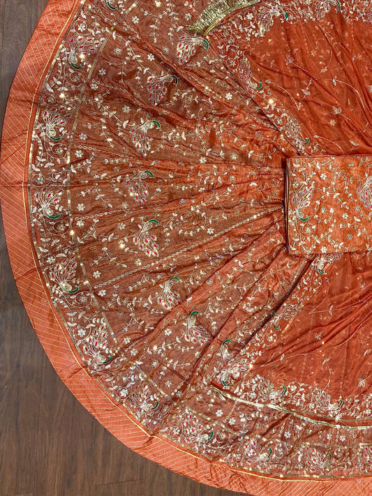 Gold Crush 4 Meter Gher Premium quality Vintage Rajputi Poshak In Orange color-91524