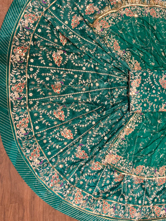 Gold Crush 4 Meter Gher Premium quality Vintage Rajputi Poshak In Blue color-91525