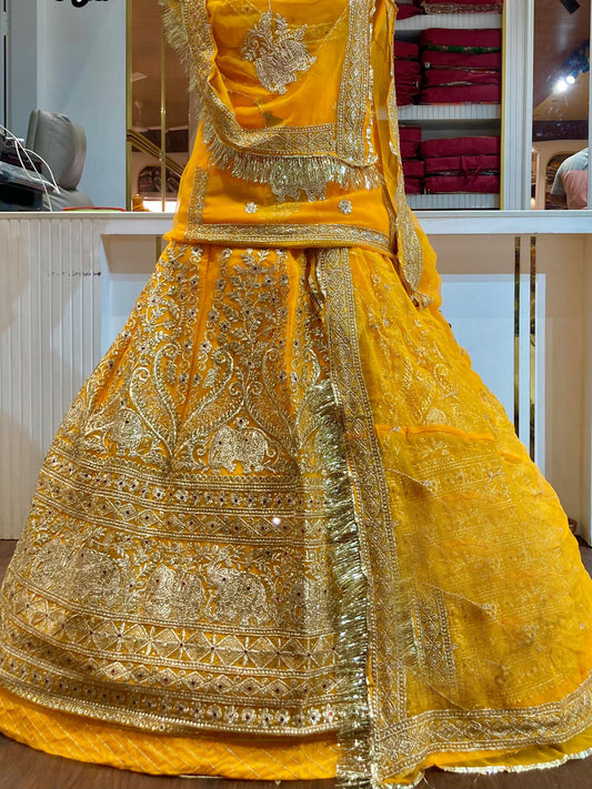 Half pure Premium quality Rajputi Poshak In Yellow color-91530