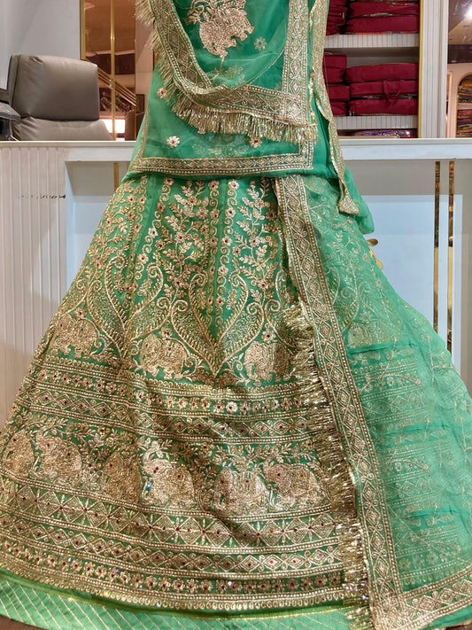 Half pure Premium quality Rajputi Poshak In Green color-91531