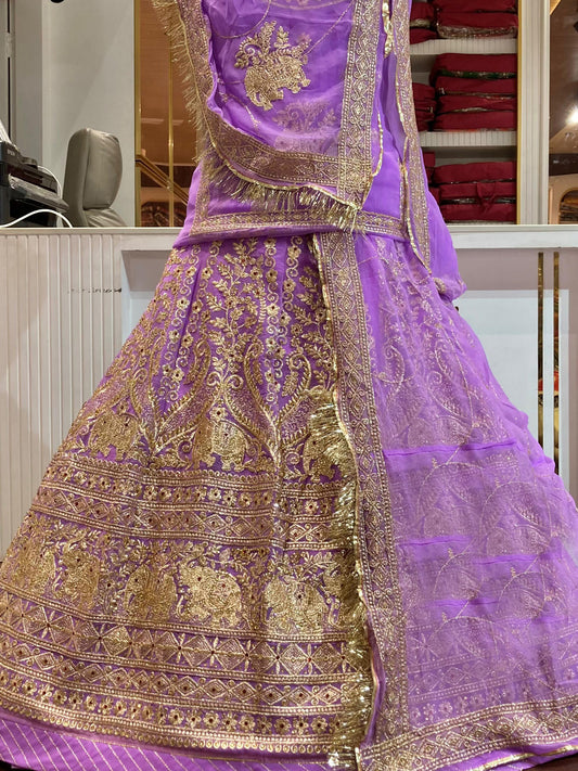 Half pure Premium quality Rajputi Poshak In Purple color-91533