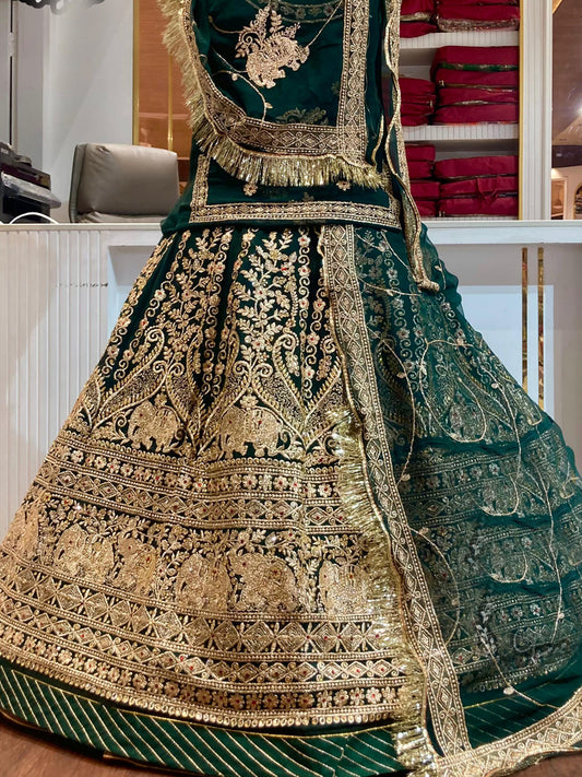 Half pure Premium quality Rajputi Poshak In Green color-91534