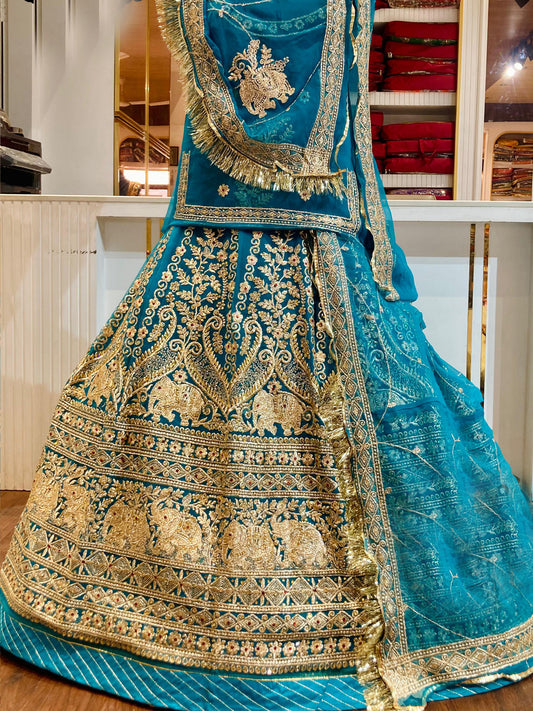 Half pure Premium quality Rajputi Poshak In Blue color-91536