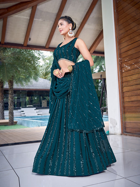 Georgette Traditional Partwear Reception Lehenga In Blue color-41092