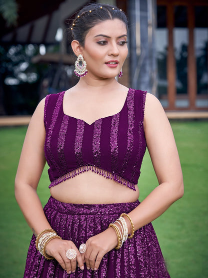 Georgette Traditional Partwear Reception Lehenga In Purple color-41090