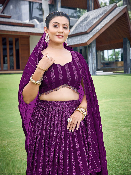 Georgette Traditional Partwear Reception Lehenga In Purple color-41090