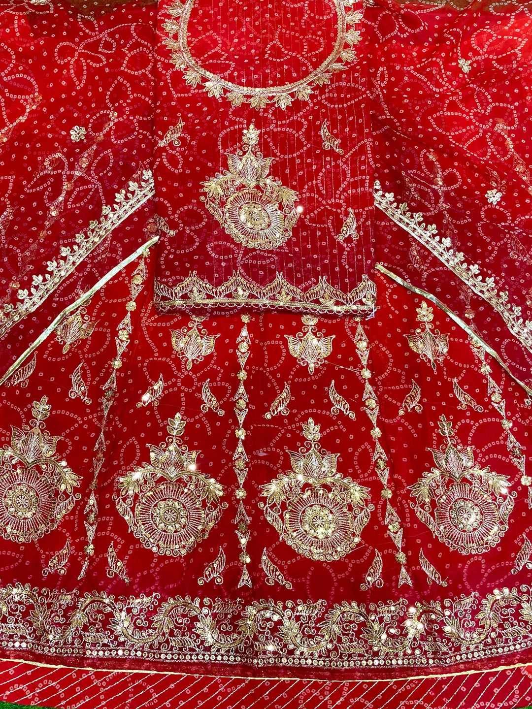 Chunnari Royal Pure Sequence Work Bright Red color Rajputi Poshak color-91554