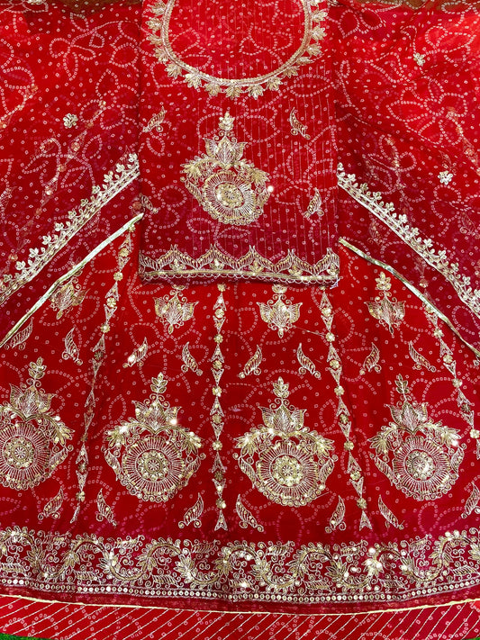 Chunnari Royal Pure Sequence Work Bright Red color Rajputi Poshak color-91554