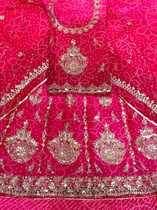 Chunnari Royal Pure Sequence Work Bright Rani color Rajputi Poshak color-91556