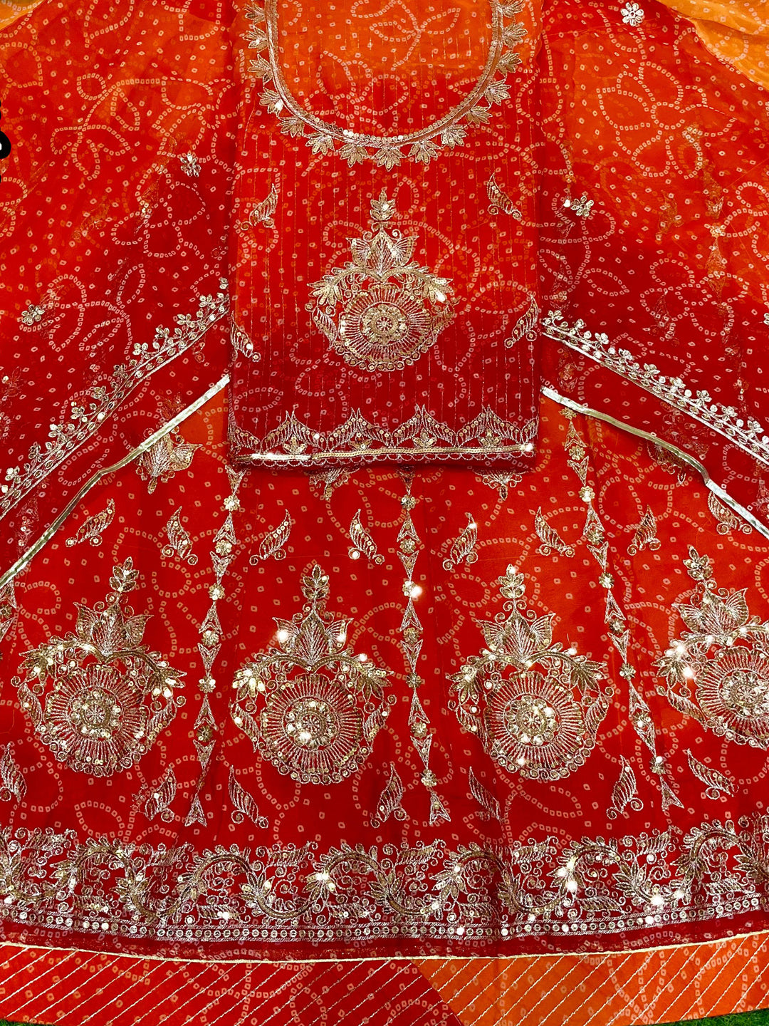 Chunnari Royal Pure Sequence Work Bright orange color Rajputi Poshak color-91557