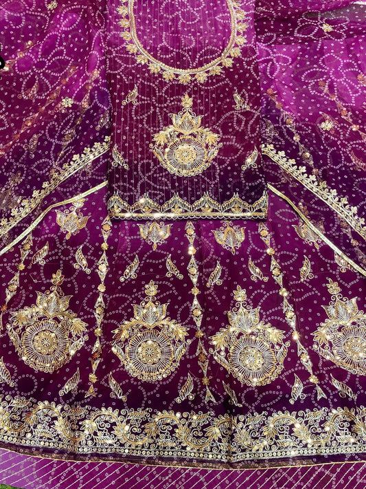 Chunnari Royal Pure Sequence Work Bright Purple color Rajputi Poshak color-91558