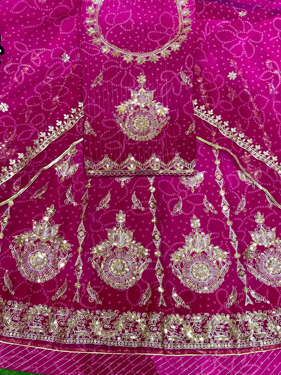 Chunnari Royal Pure Sequence Work Bright Pink color Rajputi Poshak color-91559
