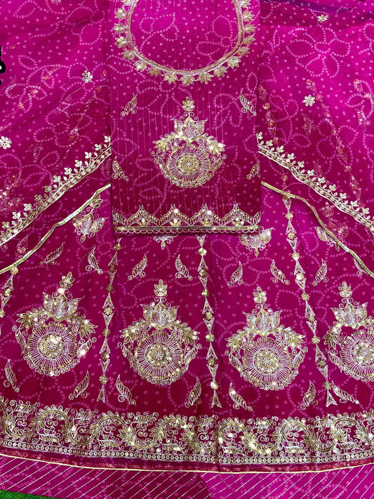Chunnari Royal Pure Sequence Work Bright Pink color Rajputi Poshak color-91559