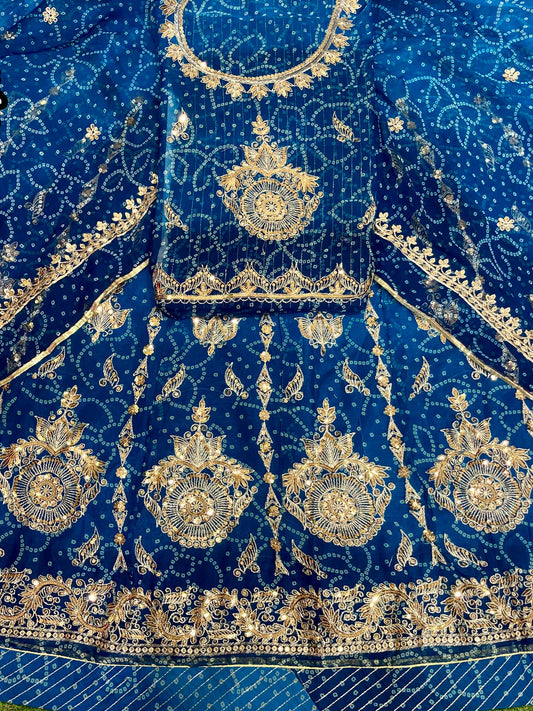 Chunnari Royal Pure Sequence Work Bright Blue color Rajputi Poshak color-91561
